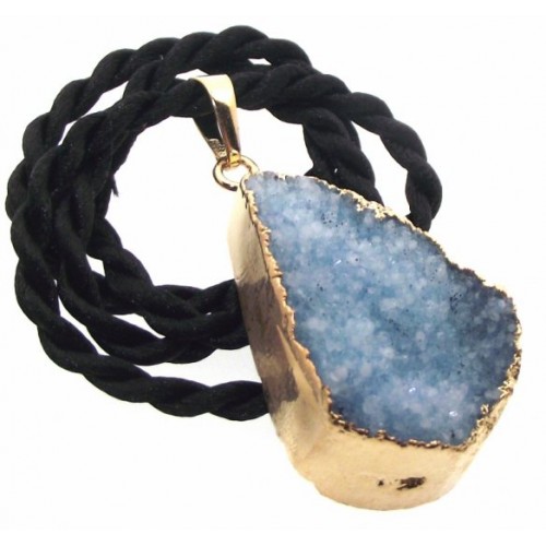 Druzy Blue Quartz Crystal Electroplated Pendant Design 02